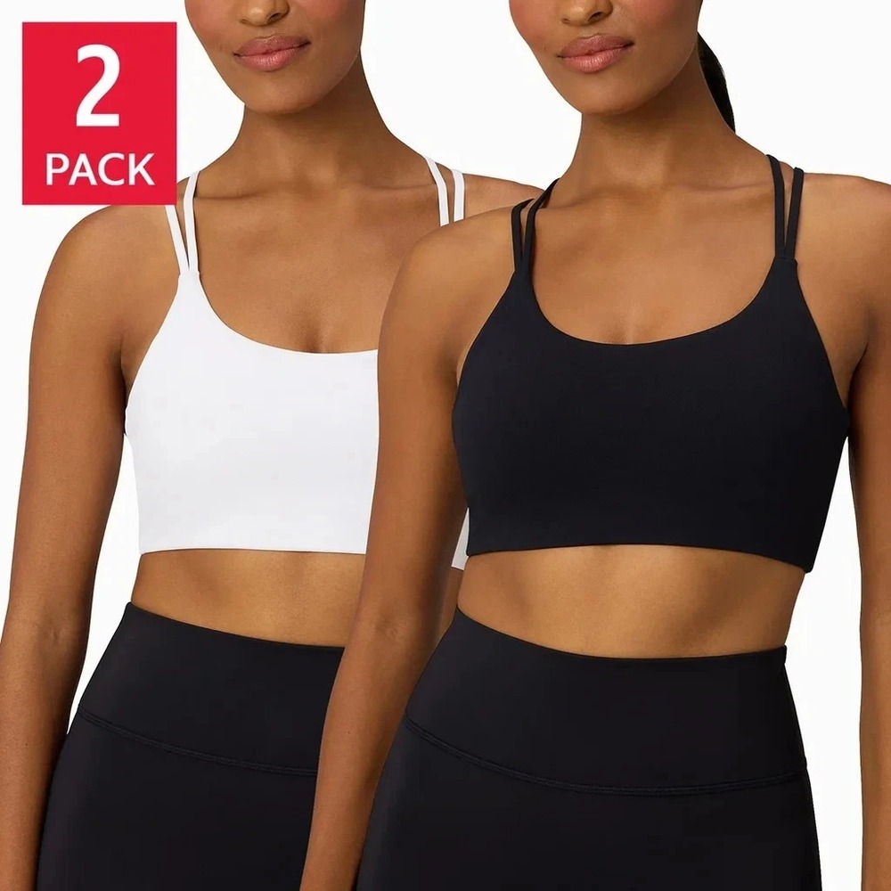 Fabletics Womens Sports Bra 2-Pack Black White Strappy Back Size Medium